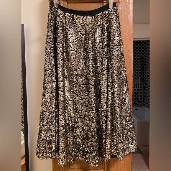 Maeve for Anthropologie Orleans gold sequinned midi skirt, XS - Picture 4 of 6
